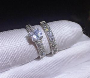 Vitcoria Wieck Luxury Jewelry Fotunning 925 Sterling Silver Round Cut 5a Cubic Zirconia Cz Diamond Gemstones Söta fest Kvinnor Coupl3133901