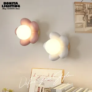 Wall Lamp Children's Night Light Cartoon Decoration Led Modern Cream Color Cute Pink Flower Sconce For Bedroom Decorations