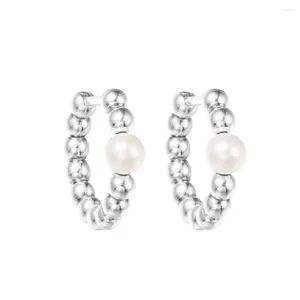 Hoop Earrings 925 Sterling Silver Earring Treated Freshwater Cultured Pearl & Beads For Women Wedding Jewelry Ear Brincos