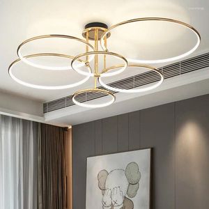Chandeliers Modern Simple Golden Led Chandelier Nordic Living Room Bedroom Dining Kitchen Ceiling Light Ring Design