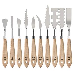 Knives 10pcs Painting Knives with Wood Grip Handle Stainless Steel Palette Knife Set Oil Painting Metal Knives Color Mixing Scraper