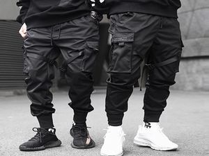 Aelfric Eden Ripbons Hip Hop Cargo Pants Men Black Pocket Streetwear Harajuku Techwear Spods Spodnie harem joggers dresspants 2018010605