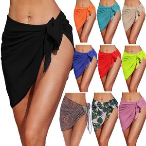 Women Short Sarongs Swimsuit Coverups Beach Bikini Wrap Sheer Skirt Chiffon Scarf Cover Ups for Swimwear 240426