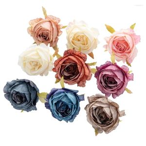 Decorative Flowers 5Pcs 7Cm Artificial Wedding Silk Roses Christmas Wreaths For Home Room Decoration Diy Party Candy Box Bridal Accessories