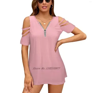 Kvinnors T-skjortor Vackra färger-Vanlig ljusrosa över 80 nyanser av T-shirt Casual Short Sleeved Tops V-Neck dragkedja tee