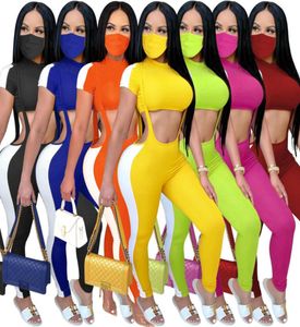 Women Two Piece Pants Set Designer Waistexposed Short Sleeve Suspender Tracksuits Fashion Tight Long Trousers Casual Sports Suit 9101844