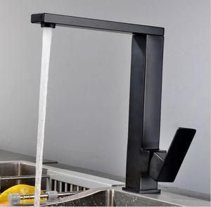 Quadrado montado no deck 304 Aço inoxidável fosco preto escovado torneira de cozinha misturador misturador de orifício único de alça única Tap3295004