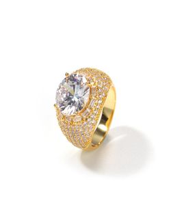 Mens Big Diamond Gold Rings High Quality Gemstone Zircon Ring Fashion Hip Hop Jewelry3780682
