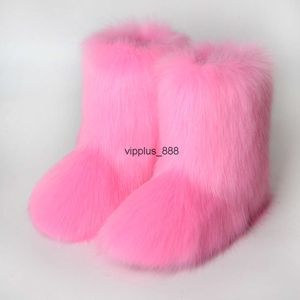 Womens Snow Boots Winter Faux Fox Fur Fur Boots Fluffy Girls Luxury Fur -Furs Bootes Female Fants Sole Shoe