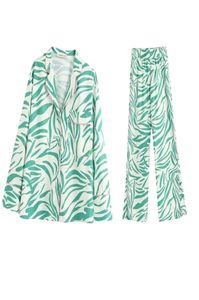 2020 Nya sommarfjäder kvinnor 2 stycken set vitgrön tryckt full ärmblus långa byxor passar kvinnliga casual kvinna kläder y20072109916