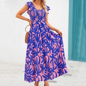 Vestidos casuais solto boho maxi vestido mulheres elásticas de verão de manga curta bainha big swing swing long bohemian flowy backless praia