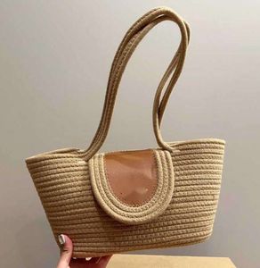 Black Straw Bag Designer Bag Basket Woven Shopping Womens Beach Tote Underarm Shoulder 104679-104680