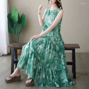 Abiti casual Verde floreale verde Summer Dress Long's Domen's Seaside Vacanza in spiaggia 2024 Super Fairy Washeveless Chiffon K824