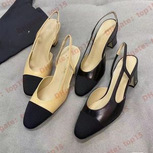 High Heels Fashion Shoes Genuine Leather Open on Formal Chunky Heel Slingbacks Sandals ballet flat designer shoe loafer designer woman pumps sheepskin single shoes