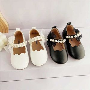 Flat Shoes Kids Princess Shoes White Black Leather Shoes