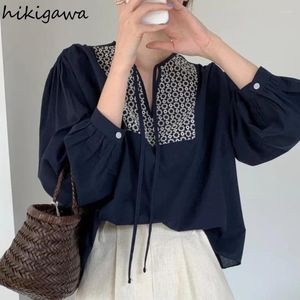 Blouses femininas Mulheres vintage Indie Bandgae Bandgae O-Gobes Camisas de Manga Longa Bordada Longo Bordada de Verão Tops 2024 Camisas de Mujer