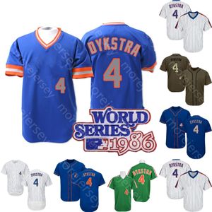 Lenny 4 Dykstra Jersey 1986 WS Patch Blue Grey Vintage Orange Pinstripe Cooperstown Pullover Fans Player Salute to Service Green MN Size S-3XL 206a