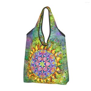 Storage Bags Flower Of Life Painting Grocery Shopping Bag Fashion Shopper Tote Shoulder Big Capacity Portable Geometric Mandala Handbag