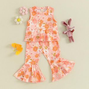 Clothing Sets Toddler Girl Easter Outfit Floral Sleeveless Tank Tops Bell Bottoms Infant Baby Clothes