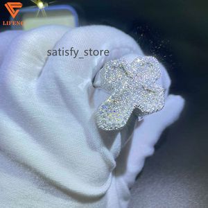 مجوهرات Lifeng Classic Cross Cross Ring Hiphop Silver Silver VVS Moissanite Cross Ring للرجال