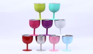 10 oz Stianless Çelik Kırmızı Şarap Gözlükleri Tumbler Goblet Lids Yumurta Kupası 9 Renkler5567029