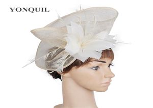 2018 Elegant wedding headwear fancy feather flower fascinators party tea hats ladies sinamay headpiece hair accessories headbands 7738086