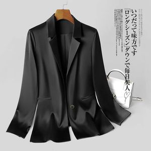Niş tasarımcı ithal triasetat saten blazers küçük takım elbise kadın bahar ve sonbahar ipeksi doku ipek ol 240424