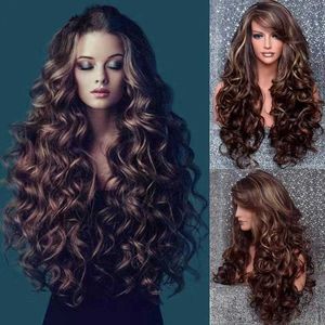 BANGS 2022 High New Curly Ruili Fashion Moda Long Hair Hair Womens Temperatura Oblíqua Cabeça de Seda da Cabeça