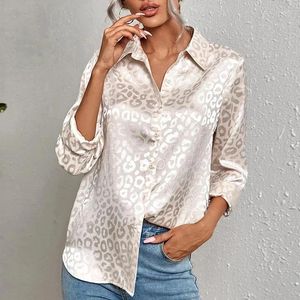 Women's Blouses Loose Casual Leopard Print Satin Blouse Women Fashion Silk Shirt Long Sleeve Button Office Woman Shirts Tops Blusas 19169