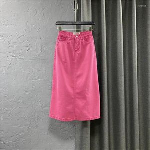 Skirts S-2XL Women Pink Denim High Waist A-Line Solid Casual Outfits Female Summer Versatile Jean Skirt