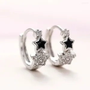 Hoop Earrings Huitan Silver Color Stars With CZ For Women Daily Wear Exquisite Ear Accessories Teen Gift Trendy Jewelry Item