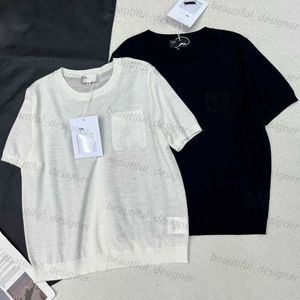 デザイナーの女性用Tシャツ早春に新しいミニマリストカジュアルスタイルスキンフレンドリーと通気性刺繍ソリッドカラーローキーとスリムニット半袖トップ