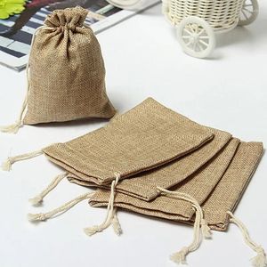 Aufbewahrungstaschen 1PC Sackleinentasche natürliche Leinen Jute Vintage Ehering Drawess Geschenkgunst Sack Lot