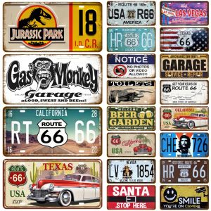 Vintage Route 66 Numer samochodu Metal Malowanie plakaty plakaty WiFi TOILE Uśmiech Witamy Tinplate Talerz Wystrój ściany Dekorat Znak Znak Znak Znak rzemieślniczy 6x12