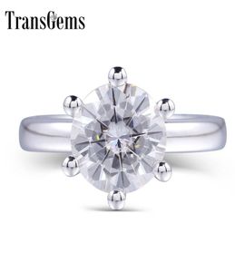 Transgems Classic Moissanite Engagement Ring For Women Center 1ct 2ct 3ct 4ct F Color Moissanite Solid 14k White Gold Ring Y1906124617728