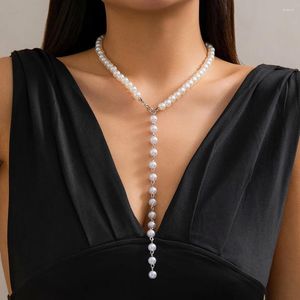 Ketten elegante Goth Imitation Perle Kreuzkettenkette Halskette für Frauen Hochzeit Bradal Exquisit Long Pendant Choker Y2K Schmuck Geschenk