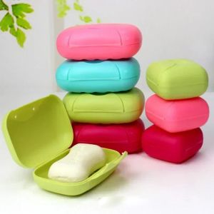 Dishes Portable Travel Soap Box Container Bathroom Acc Home Plastic SoapBoxes with Cover Small/big Sizes Candy Color Soaps Dish Holder