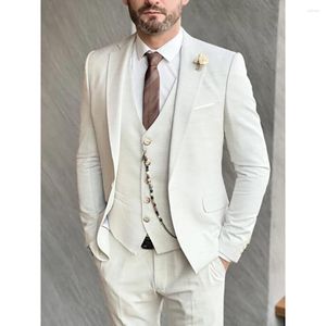 Men's Suits 2024 Men Wedding Blazer Beige Elegant Single Breasted Regular Casual Notched Lapel Three Piece Outfits Jacket Pants Vest