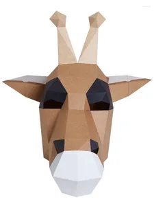 Party Decoration 3D Paper Mold Giraffe Head Mask Headgear Animal Model Halloween Cosplay Props Women Men Role Play Dress Up DIY Craft Masks