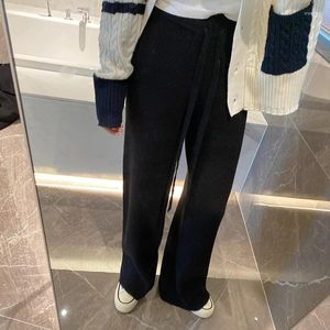 Women's Pants Autumn And Winter Female Niche Fashionable Whole Body Rock Grain Solid Color Knitted Wide-leg Casual Wool Trousers