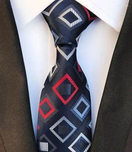 Bow Ties 8cm Silk Jacqurd Weave Men's Blue Tie Square Pattern Necktie Men Business Wedding Party Formal Neck Gift