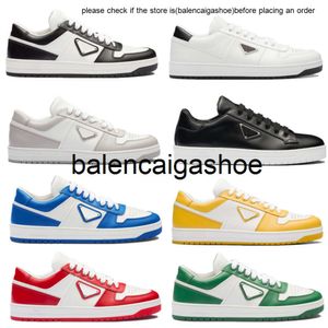 Pradshoes in pelle in cuoio in centro sport di lusso casual show metal triangolo designer top ad alto fondo piatto top bassa vera vera pelle da tennis da cinghia da basket sneaker da basket