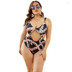 Kvinnors badkläder Summer Plus Size Swimsuit 2024 Kvinna Sexig Monokini Print Hög midja Bikini BBW One Piece Hollow Out Bathing Suits