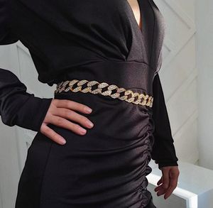 Populär mode lyxdesigner vintage glittrande full strass diamantmetallkedja geometriskt bälte för kvinna kvinnlig2773548