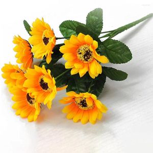 Decorative Flowers 1 Bunch 7 Heads Artificial Sunflowers Fake Flower Bouquet For Garden Bookstore Wedding Cafe Store Party Table Decor