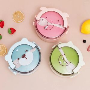 Dinnerware Round Cartoon Animal Portable Lunch Box For Office Workers Microwaveable Multi-Layer Student