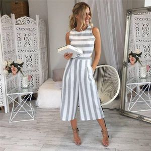 Kvinnors jumpsuits Rompers Summer Casual Striped Clubwear Jumpsuit ärmlösa paket ihåliga playsuit bodysuit damer leotard brett ben rompe 262s