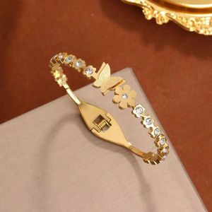 Bangle rostfritt stål armband för kvinnor flickor metall frostad blomma fjäril armband 18k guldpläterade smycken handtillbehör gåvor