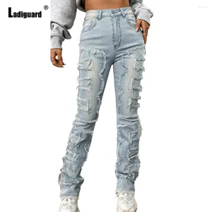 Jeans feminino ladiguard mulheres rasgadas calças demin meninas streetwear high cut calt rouser 2024 American e european estilo moda skinny