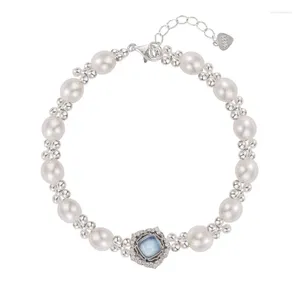 Braccialetti di collegamento Aquamarine perle d'acqua dolce naturale con piccola personalità S925 Bracciale in argento sterling